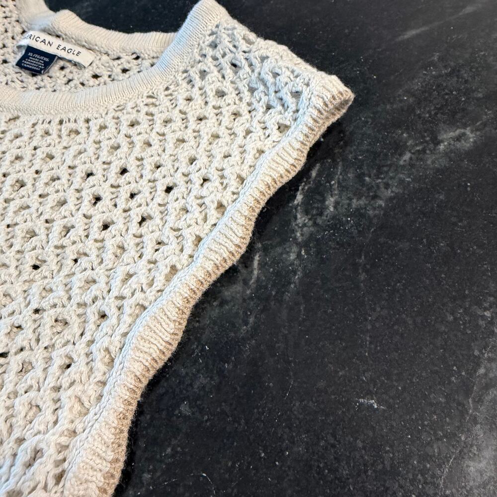 American Eagle Crochet Tank XL Cream Boho Scallop Hem Sweater Vest - Picture 7 of 10
